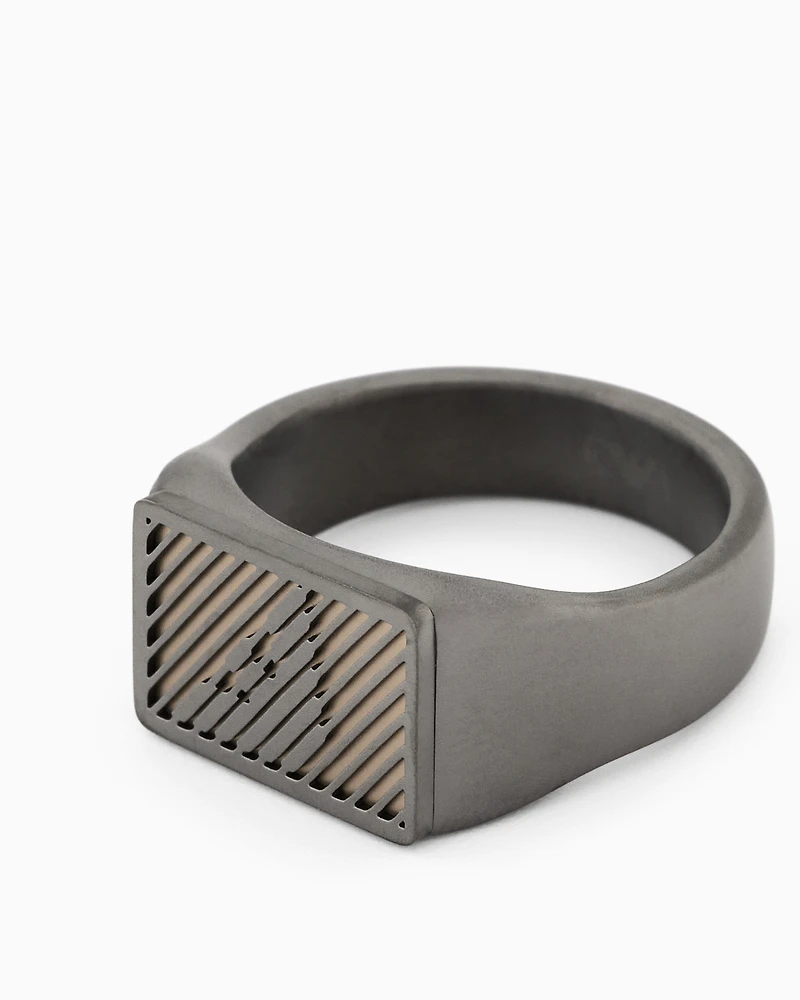Emporio Armani -  Two-Tone Stainless Steel Signet Ring, Man, Multicoloured, Size: