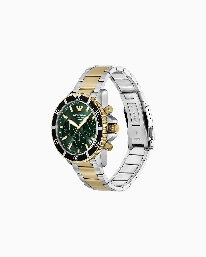 Emporio Armani - World Explorer Solar-Powered Chronograph Two-Tone Stainless Steel Watch, Man, Multicoloured, Size: TU