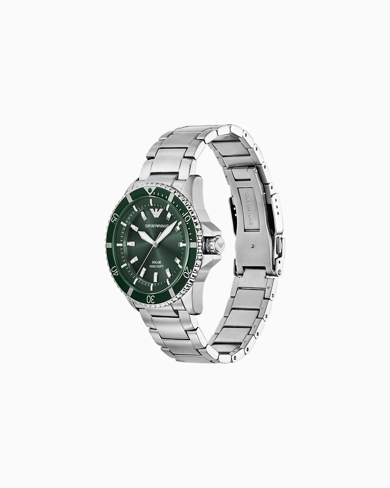 Emporio Armani - World Explorer Solar-Powered Three-Hand Stainless Steel Watch, Man, Multicoloured, Size: TU