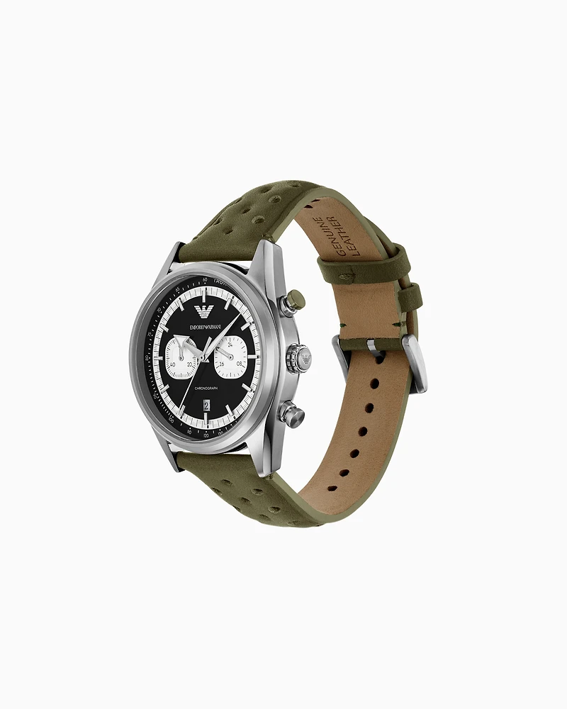 Emporio Armani - Chronograph Green Leather Watch, Man, Multicoloured, Size: TU
