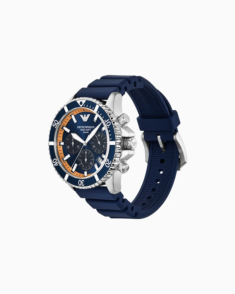 Emporio Armani - World Explorer Solar-Powered Chronograph Blue Silicone Watch, Man, Multicoloured, Size: TU