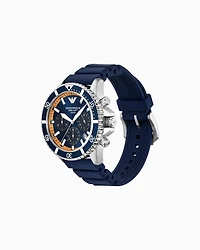 Emporio Armani - World Explorer Solar-Powered Chronograph Blue Silicone Watch, Man, Multicoloured, Size: TU