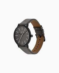 Armani Exchange -  Three-Hand Gray Leather Watch, Man, Multicoloured, Size: TU