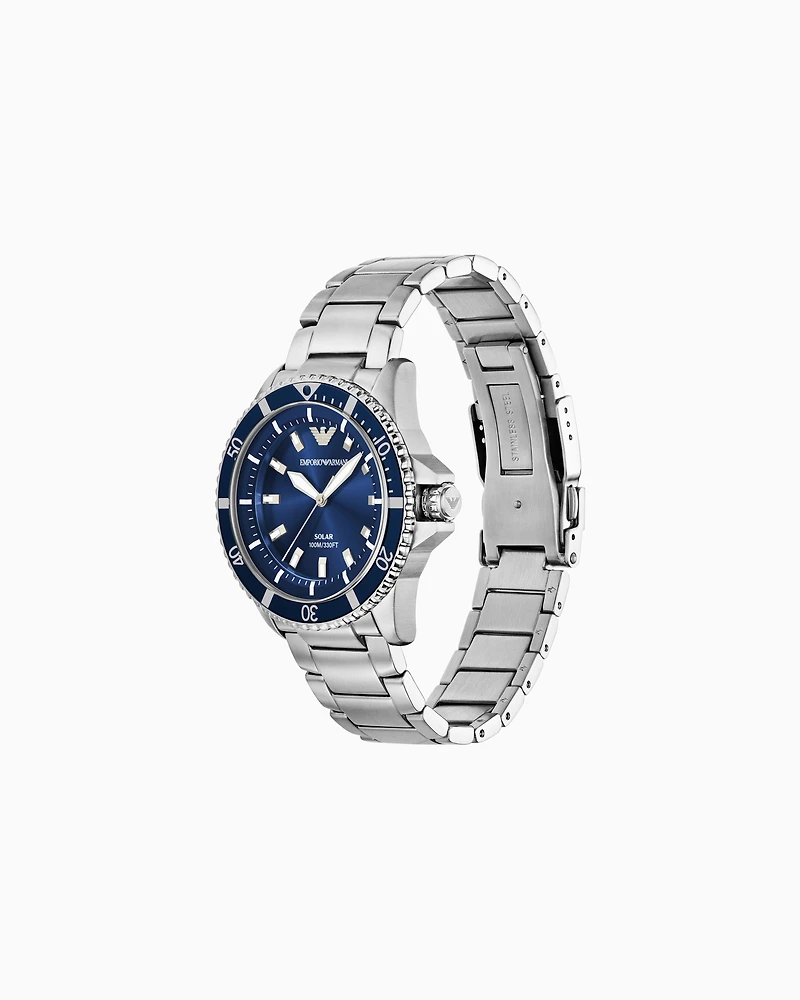 Emporio Armani - World Explorer Solar-Powered Three-Hand Stainless Steel Watch, Man, Multicoloured, Size: TU
