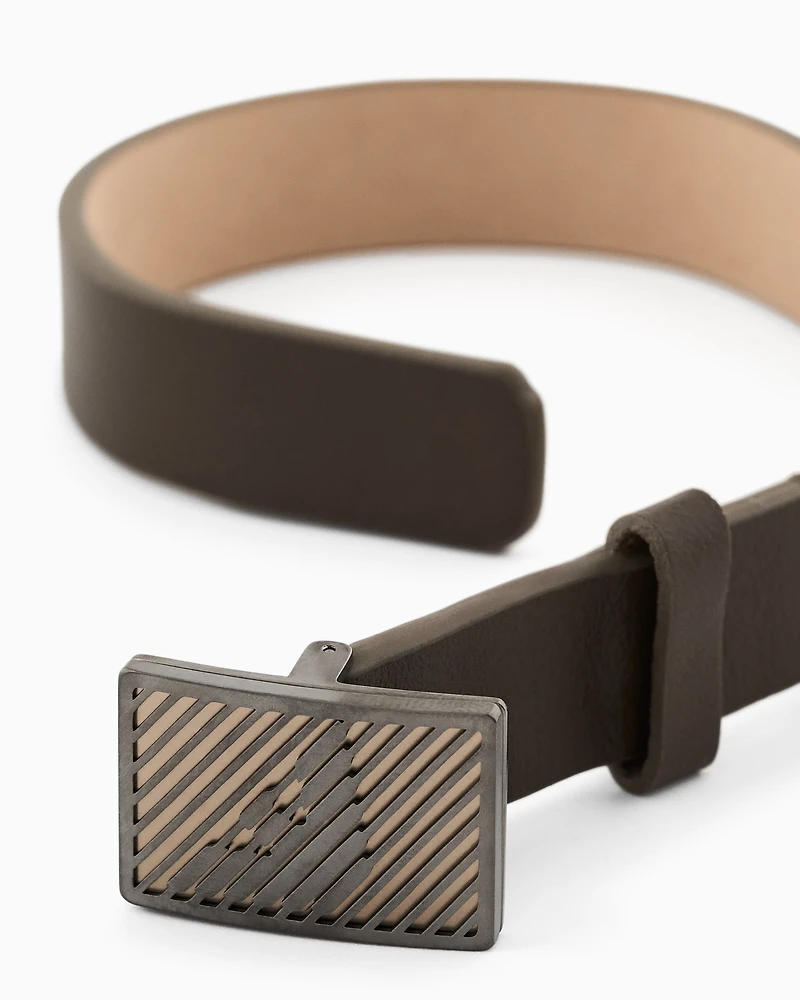 Emporio Armani -  Brown Leather ID Bracelet, Man, Multicoloured, Size: TU