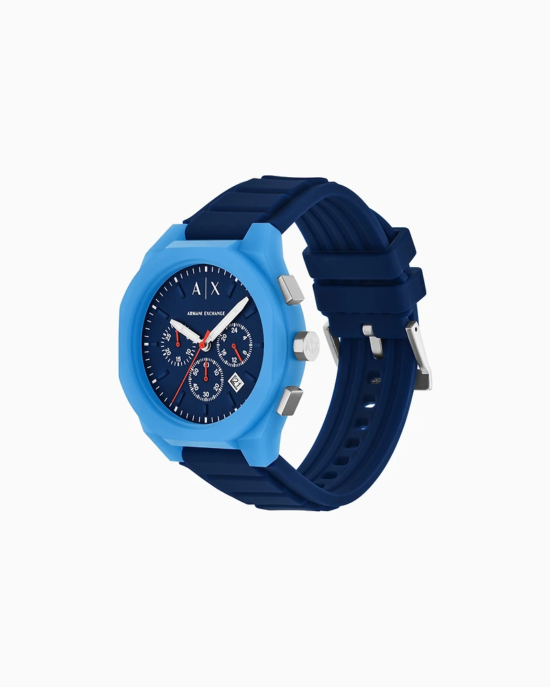 Armani Exchange -  Sync Chronograph Blue Silicone Watch, Man, Multicoloured, Size: TU