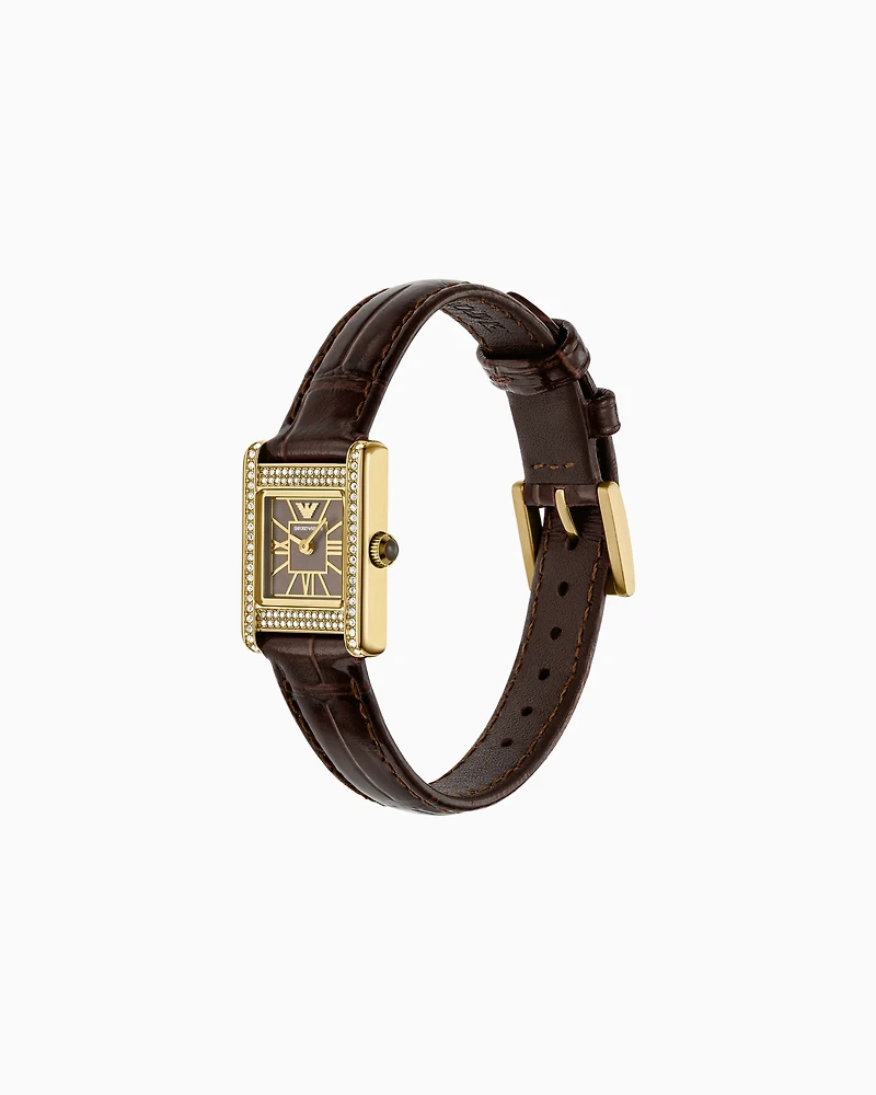 Emporio Armani - Two-Hand Brown Leather Watch, Woman, Multicoloured, Size: TU