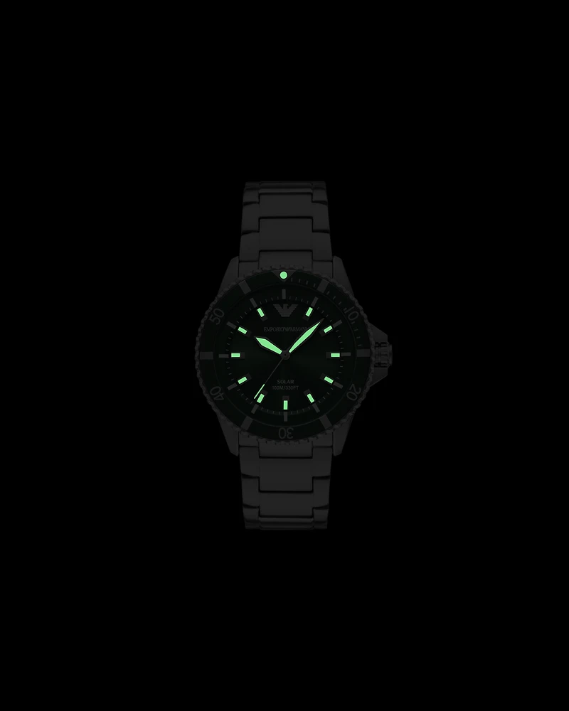 Emporio Armani - World Explorer Solar-Powered Three-Hand Stainless Steel Watch, Man, Multicoloured, Size: TU