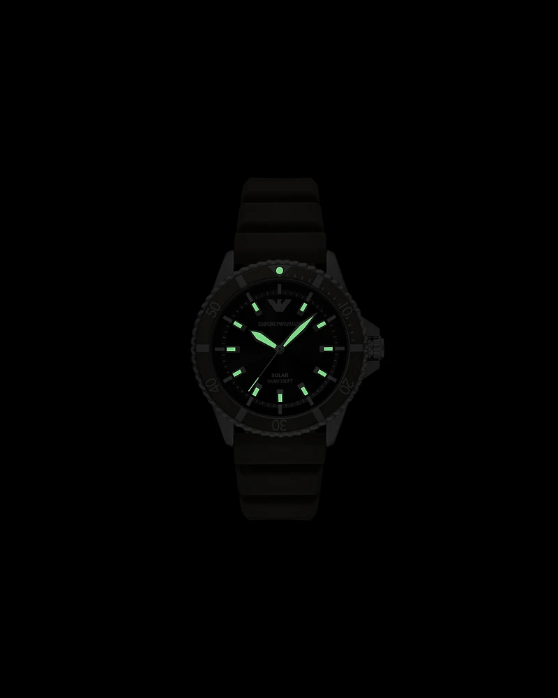 Emporio Armani - World Explorer Solar-Powered Three-Hand Green Silicone Watch, Man, Multicoloured, Size: TU