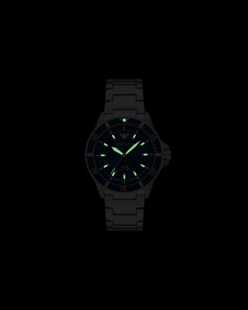 Emporio Armani - World Explorer Solar-Powered Three-Hand Stainless Steel Watch, Man, Multicoloured, Size: TU