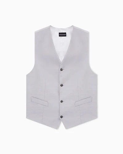 Emporio Armani - Single-breasted waistcoat technical wool, Man, Grey, Size:
