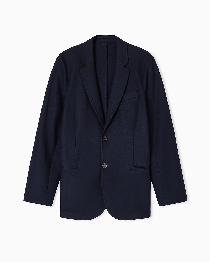 Emporio Armani - Travel Essentials single-breasted virgin-wool flannel blazer, Man, Navy Blue, Size: