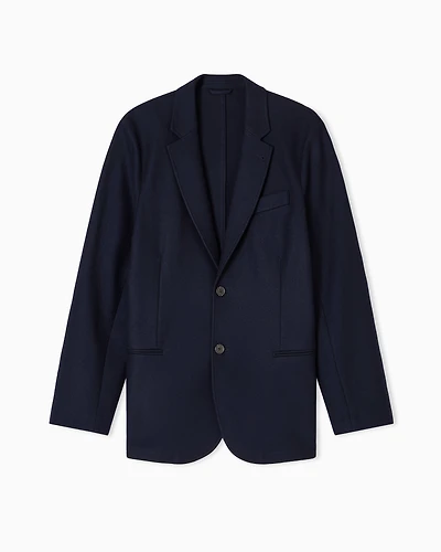 Emporio Armani - Travel Essentials single-breasted virgin-wool flannel blazer, Man, Navy Blue, Size: