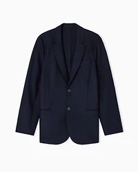 Emporio Armani - Travel Essentials single-breasted virgin-wool flannel blazer, Man, Navy Blue, Size: