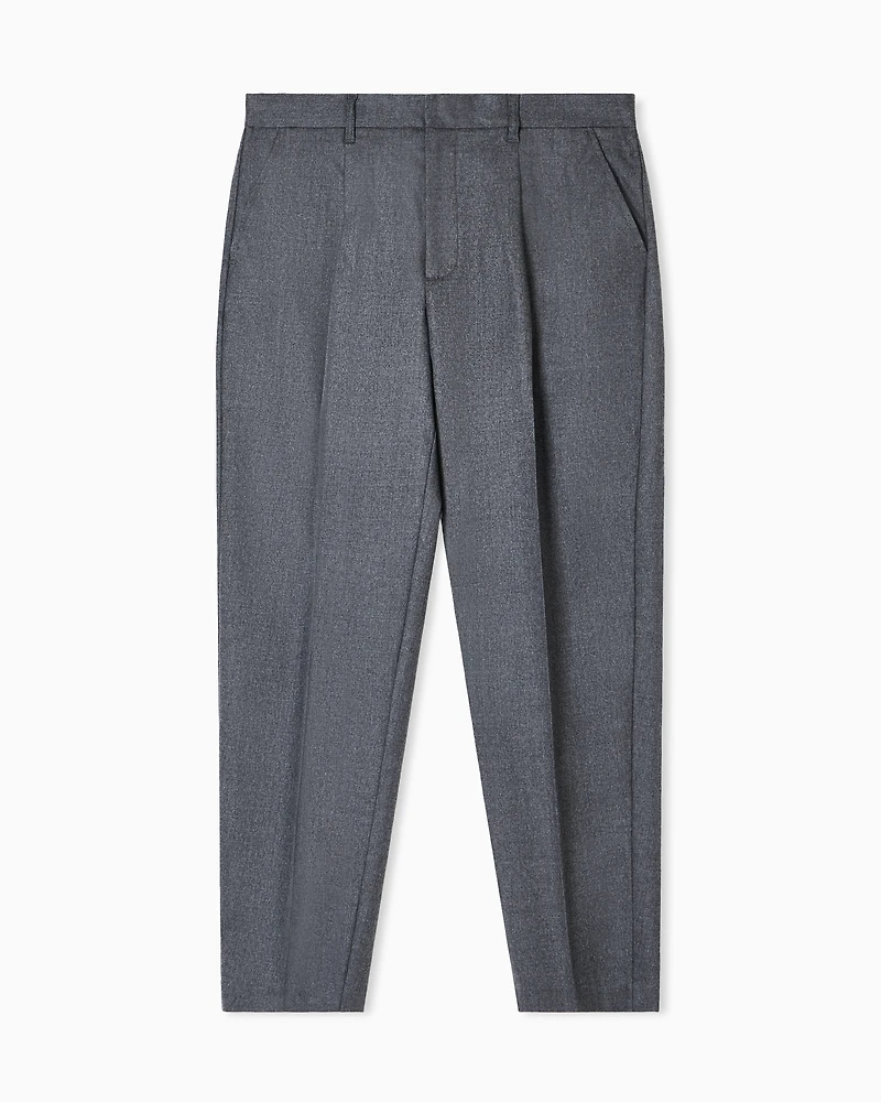 Emporio Armani - Virgin-wool stretch-twill trousers, Man, Grey, Size: