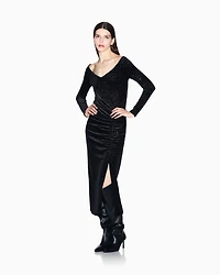 Armani Exchange - Black midi skirt glitter fabric, Woman, Black, Size: