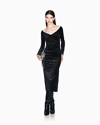 Armani Exchange - Black velvet midi dress with micro-glitter, Woman, Black, Size: