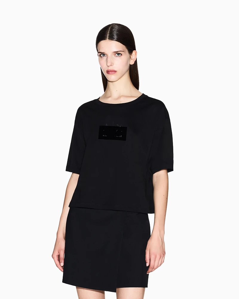 Armani Exchange - Cropped T-Shirts, Woman, Black, Size: