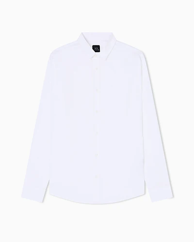 Armani Exchange - Slim fit shirt stretch cotton poplin, Man, White, Size: