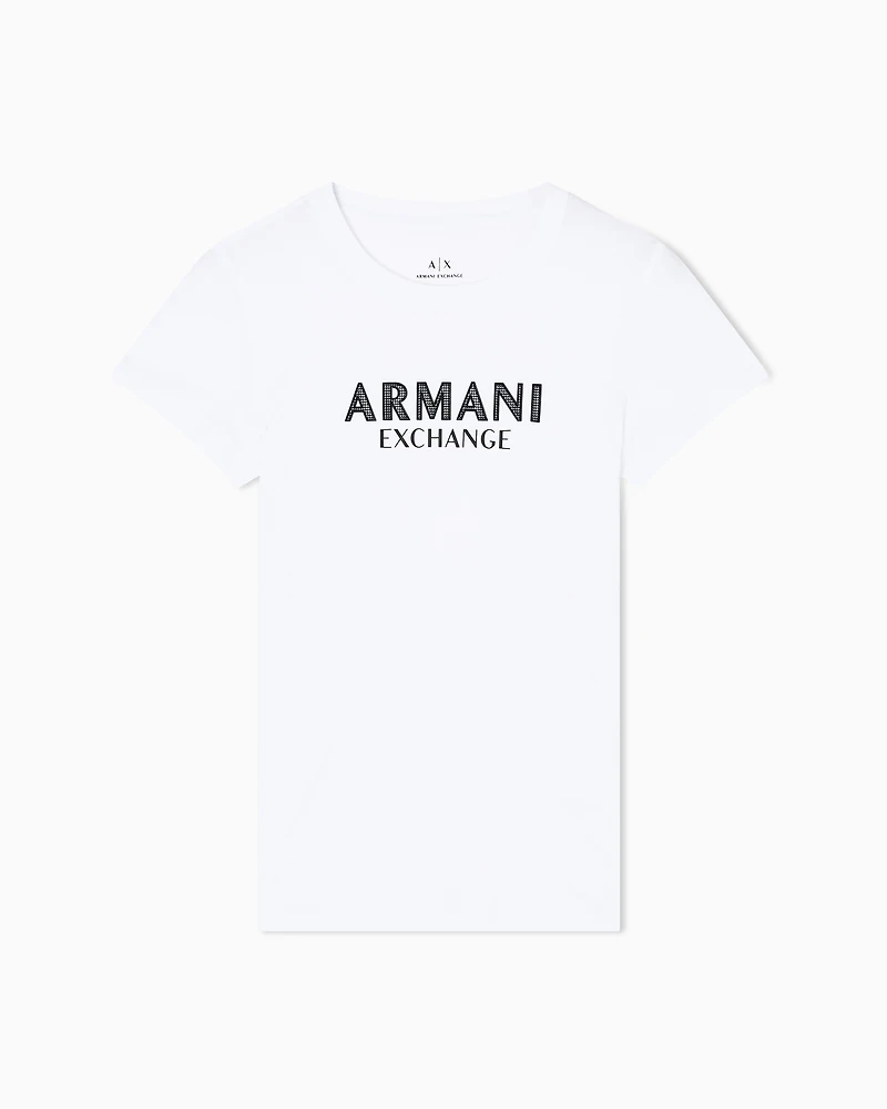 Armani Exchange - Slim fit T-shirt with logo lettering, Woman, White, Size:
