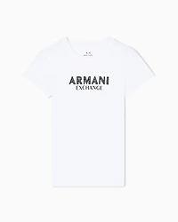 Armani Exchange - Slim fit T-shirt with logo lettering, Woman, White, Size: