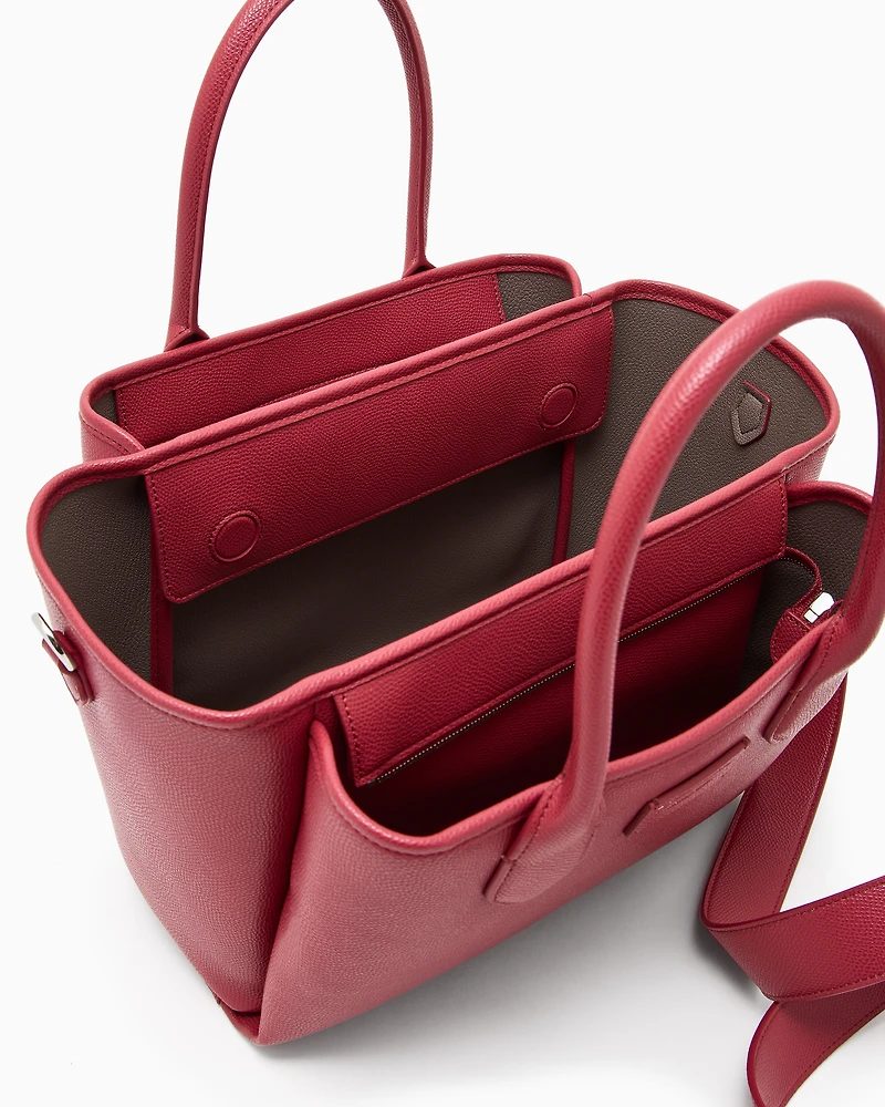Emporio Armani - Medium shopper bag with palmellato finish, Woman, Red, Size: TU