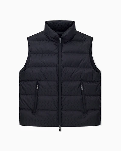 Armani Exchange - TONE ON ALLOVER LOGO PUFFER VEST, Man, Black, Size: