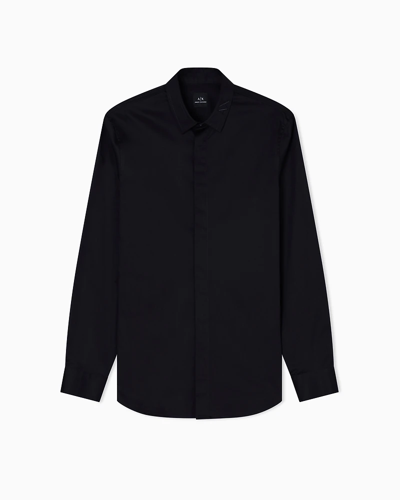 Armani Exchange - Black long-sleeved stretch cotton shirt, Man, Black, Size:
