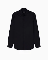 Armani Exchange - Black long-sleeved stretch cotton shirt, Man, Black, Size: