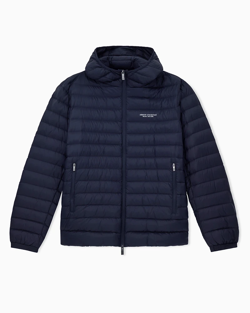 Armani Exchange - Full zip down jacket with hood, Man, Navy Blue, Size: