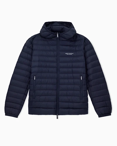 Armani Exchange - Full zip down jacket with hood, Man, Navy Blue, Size: