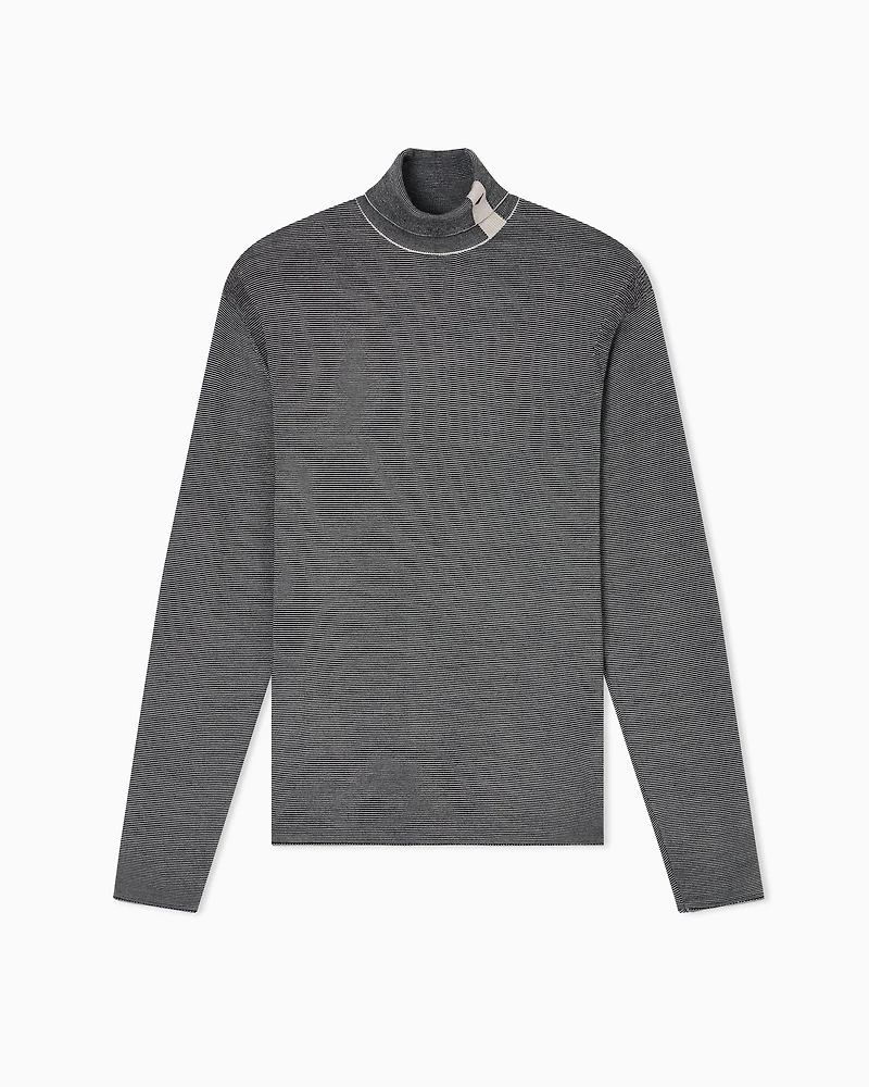Emporio Armani - Striped embroidery-stitched jacquard virgin wool rollneck jumper, Man, Blue, Size: