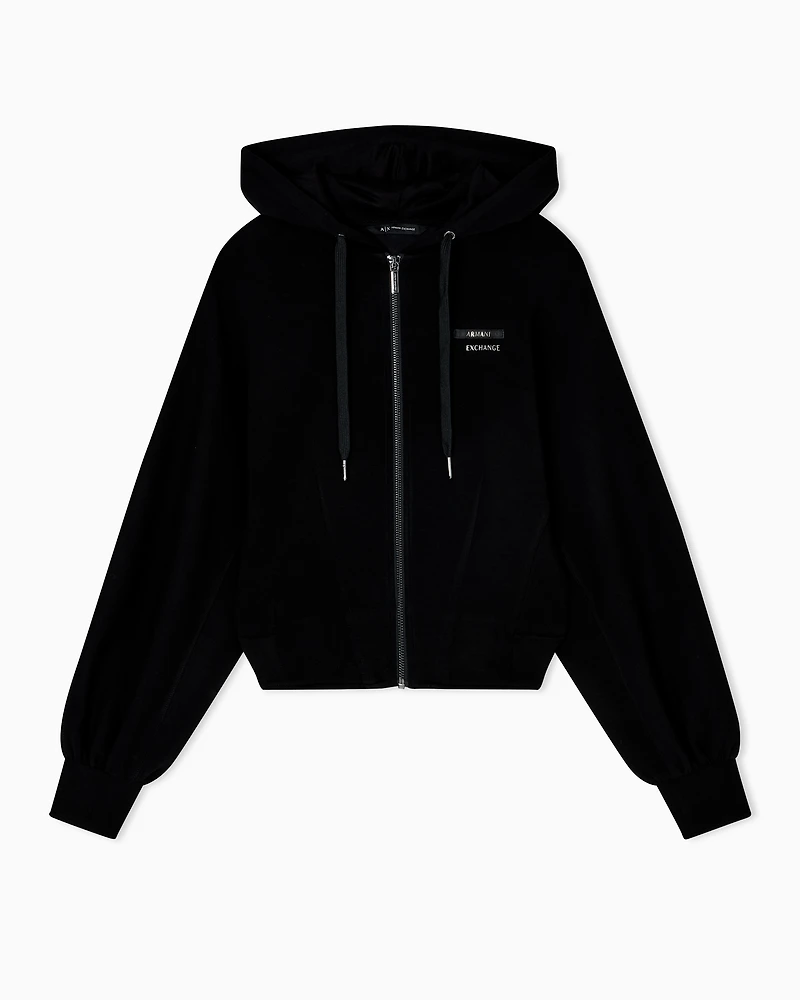 Armani Exchange - Black cropped hoodie, Woman, Black, Size: