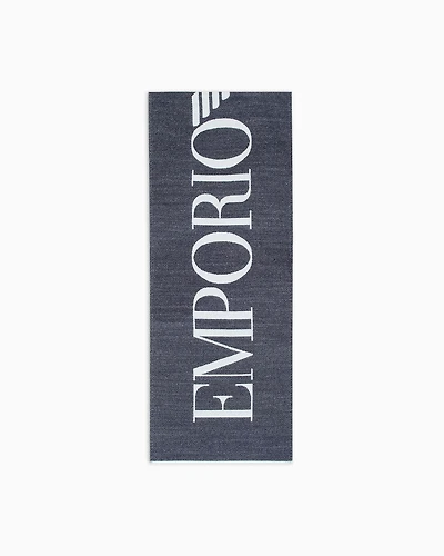 Emporio Armani - Two-tone wool-blend scarf with oversized logo, Man, Blue, Size: TU