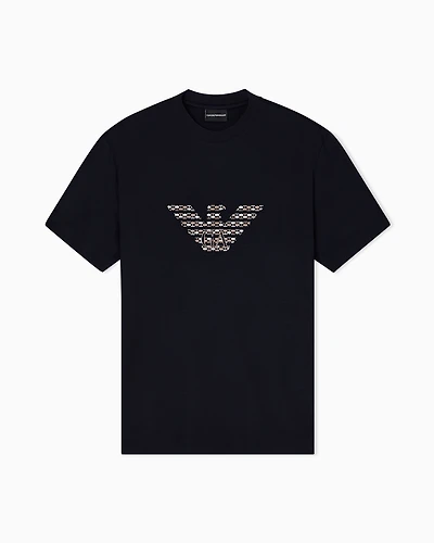 Emporio Armani - ASV Lyocell-blend jersey T-shirt with oversized embroidery, Man, Navy_blue, Size: