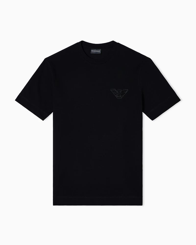 Emporio Armani - Piqué jersey T-shirt with eagle patch, Man, Black, Size: