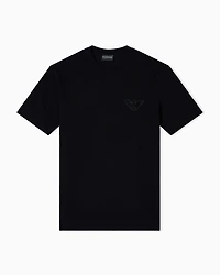 Emporio Armani - Piqué jersey T-shirt with eagle patch, Man, Black, Size: