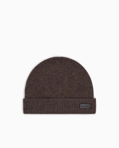 Emporio Armani - Pure cashmere beanie, Man, Brown, Size: