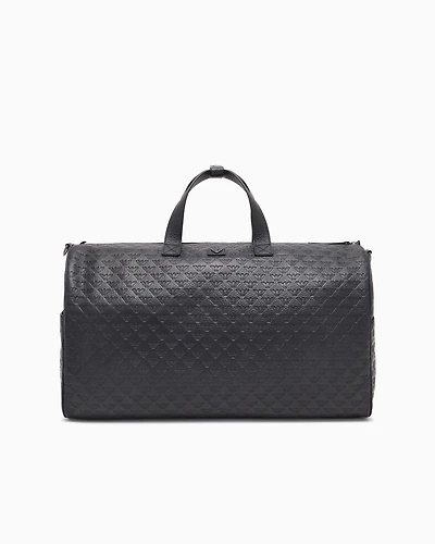 Emporio Armani - Leather duffel bag with all-over embossed eagle , Man, Black, Size: TU