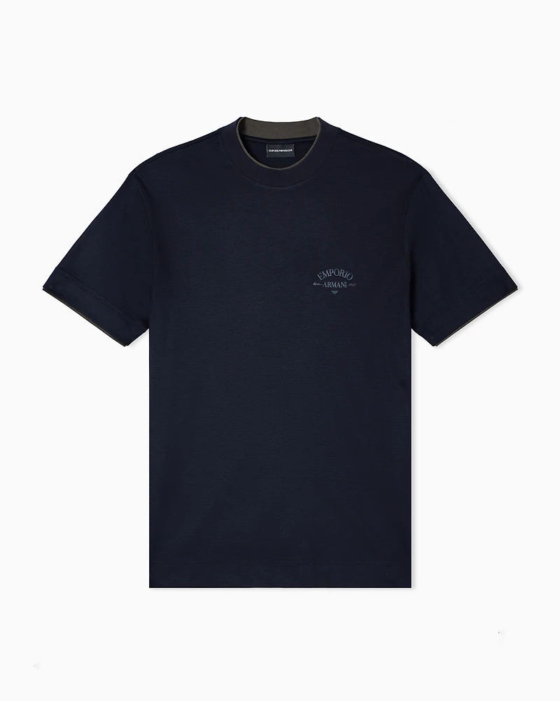 Emporio Armani - ASV Lyocell-blend jersey T-shirt with contrasting details, Man, Navy Blue, Size: