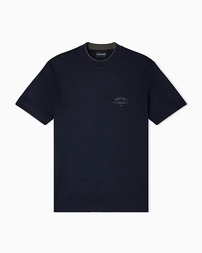 Emporio Armani - ASV Lyocell-blend jersey T-shirt with contrasting details, Man, Navy Blue, Size: