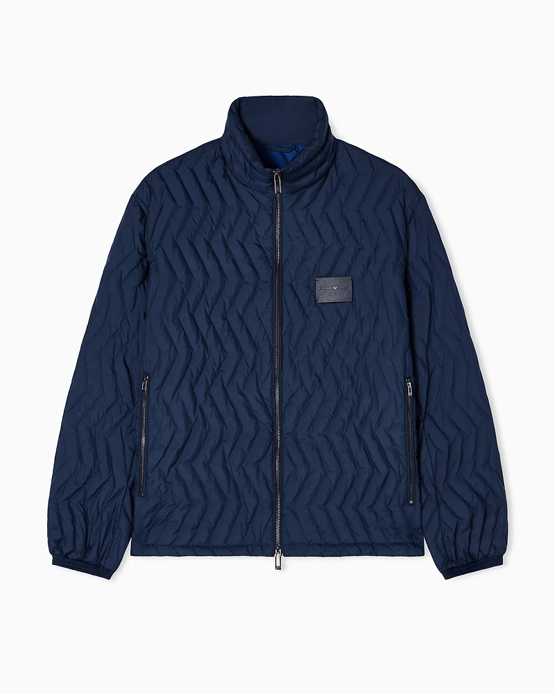Emporio Armani - Full-zip down jacket chevron quilted ripstop nylon, Man, Navy Blue, Size: