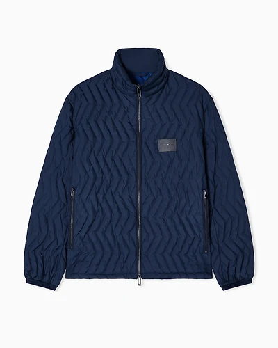 Emporio Armani - Full-zip down jacket chevron quilted ripstop nylon, Man, Navy Blue, Size: