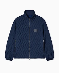 Emporio Armani - Full-zip down jacket chevron quilted ripstop nylon, Man, Navy Blue, Size: