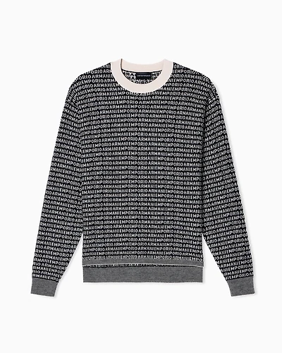 Emporio Armani - Virgin-wool jumper with all-over jacquard signature logo, Man, Black, Size: