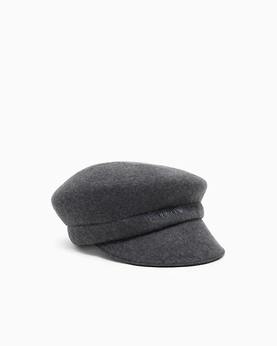 Emporio Armani - Wool beret with visor and logo embroidery, Woman, Grey, Size: