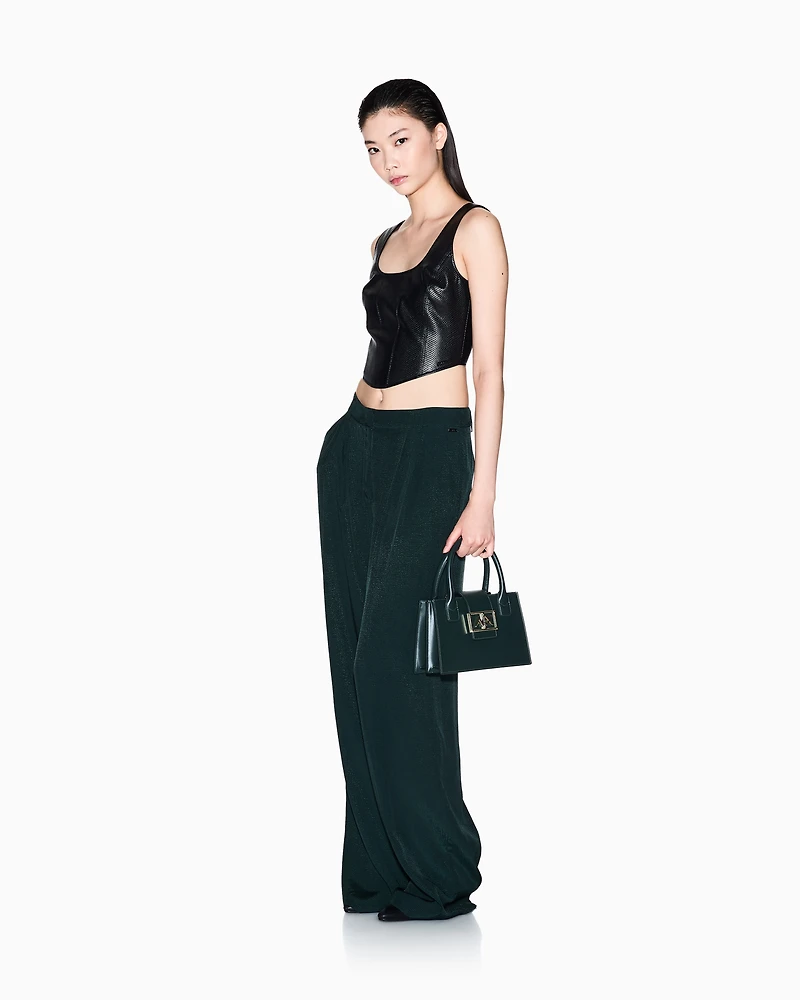 Armani Exchange - Pleated Wide-Leg Trousers, Woman, Green, Size: