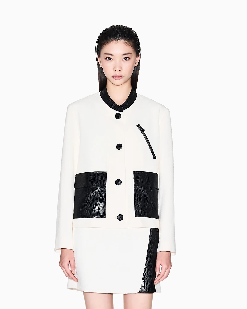 Cropped Jacket with Faux-Leather Details