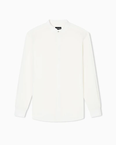 Emporio Armani - Icon guru-collar shirt 3D piqué-effect jersey crêpe, Man, White, Size: