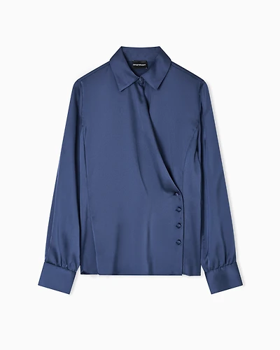 Emporio Armani - Satin crêpe wrap shirt, Woman, Blue, Size: